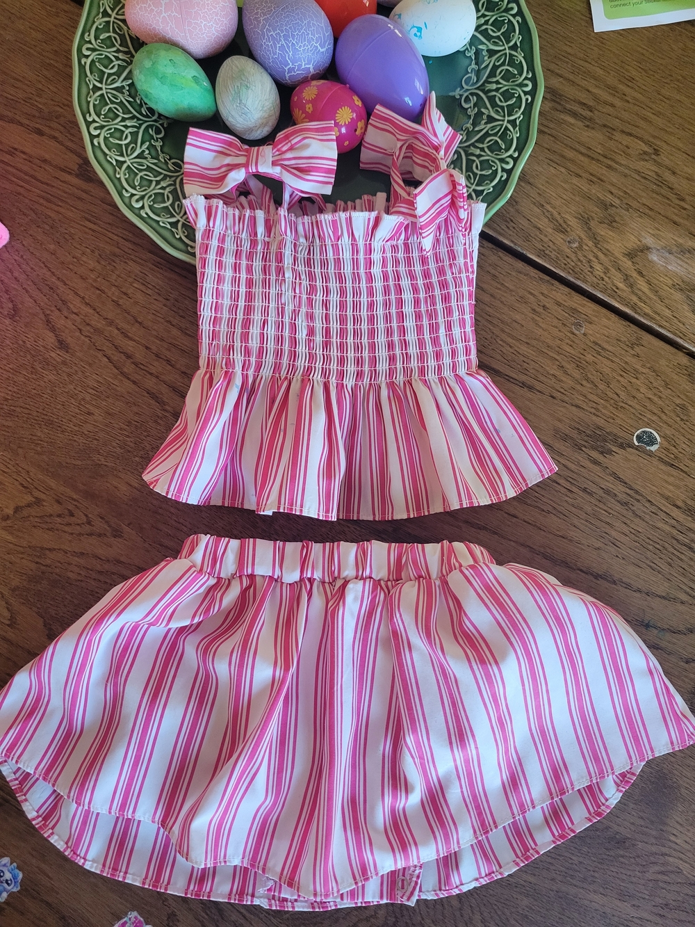 Pink & White Striped Two-Piece Set - Smocked Ruffle Top + Skirt